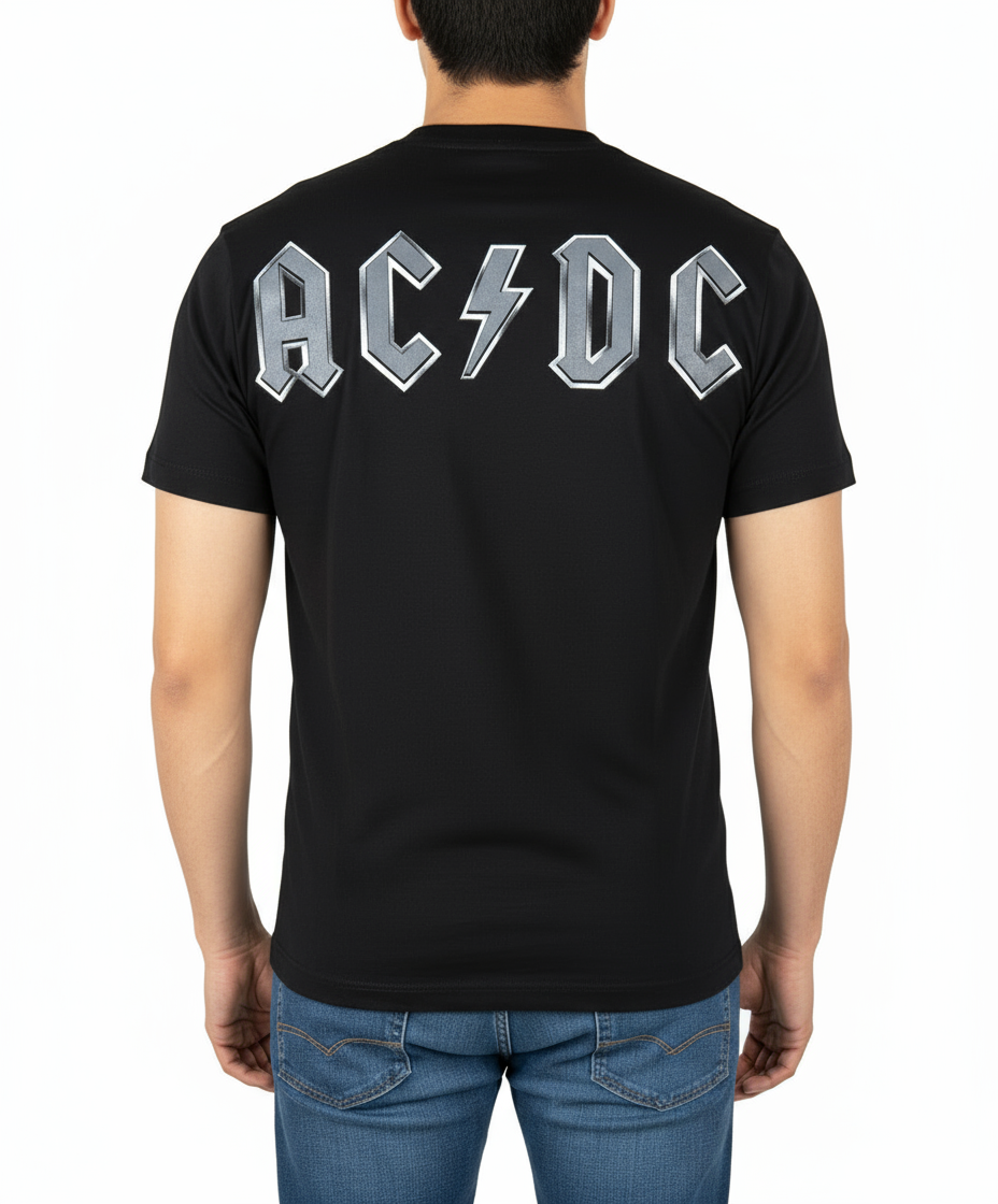 AC DC Black Ice t-shirt featuring bold logo design on the back in black color