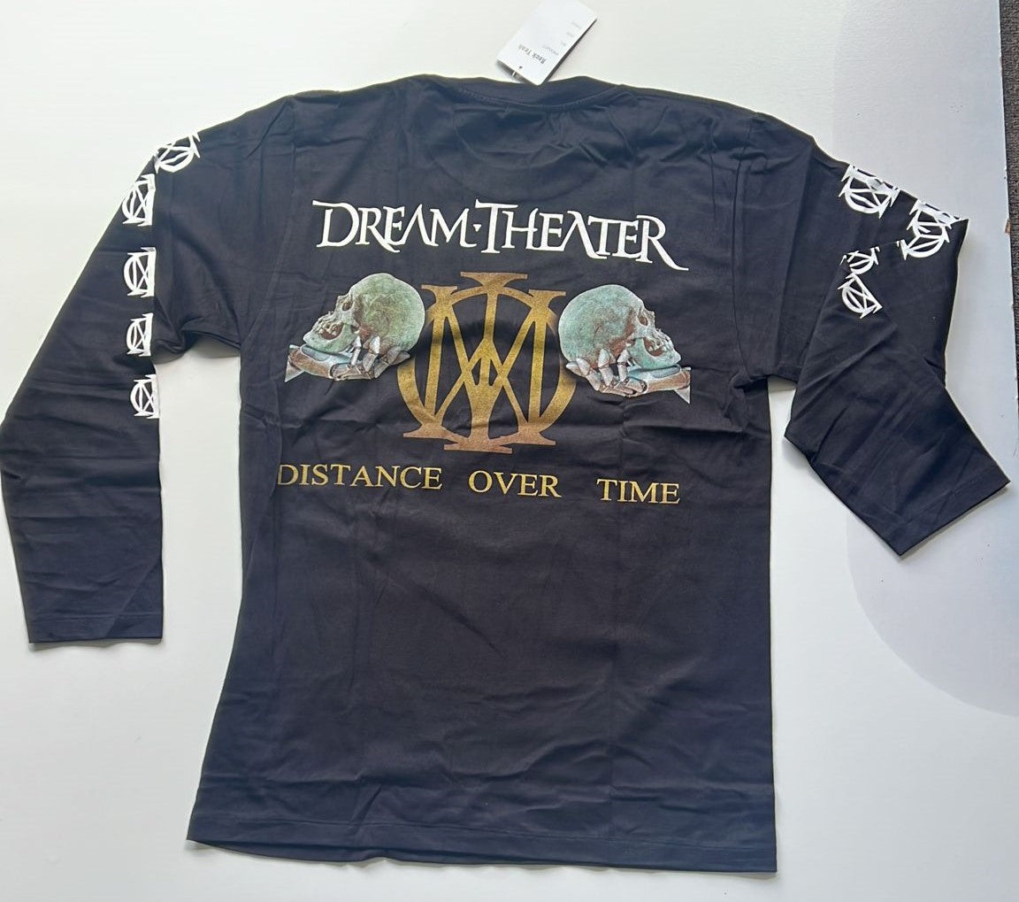Black long sleeve Dream Theater Distance Over Time album shirt with skull and logo design