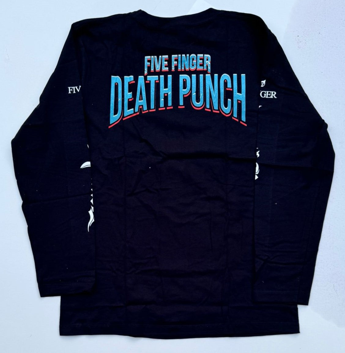 Black Rebelchords Five Finger Death Punch long sleeve shirt with blue and red logo on back