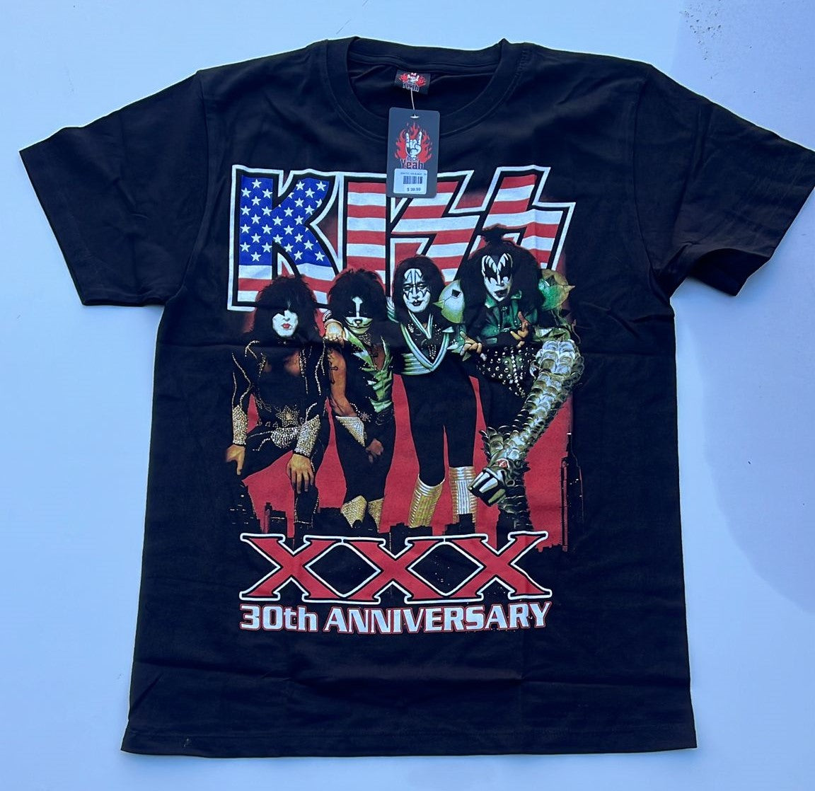 Rebelchords Kiss 30th Anniversary shirt featuring band members and American flag design