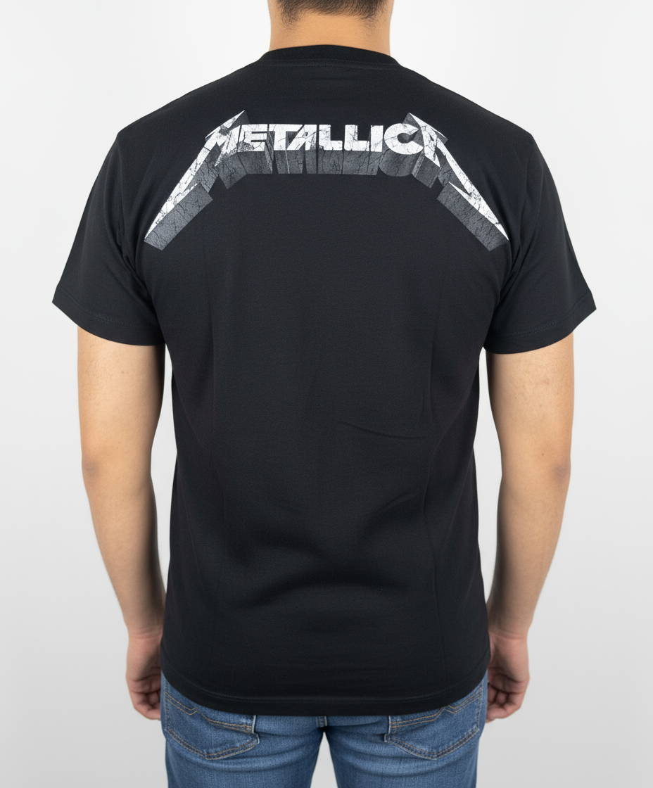 Rebelchords Metallica And Justice for All T-Shirt in black with iconic logo on the back