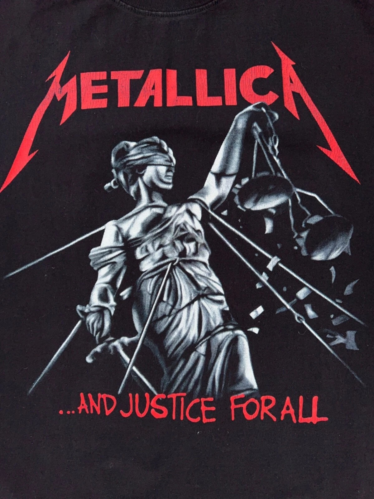 Metallica And Justice for All t-shirt featuring the Lady Justice graphic in bold design