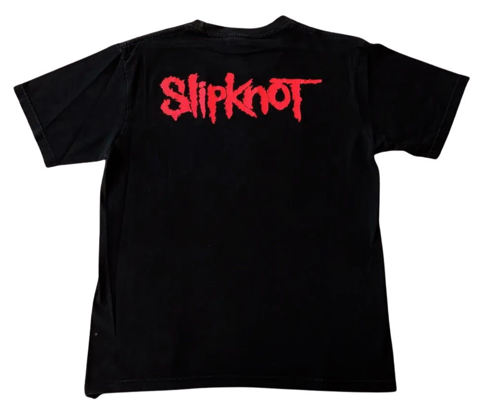 Rebelchords Slipknot band t-shirt in black with bold red logo on the back