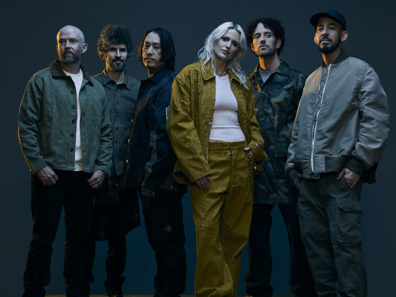Linkin Park band members posing together in casual attire buy Linkin Park shirts online