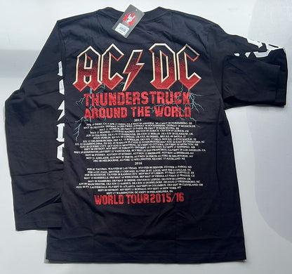 Black Rebelchords AC DC Thunderstruck tour shirt with red and white graphics listing 2015 and 2016 world tour dates