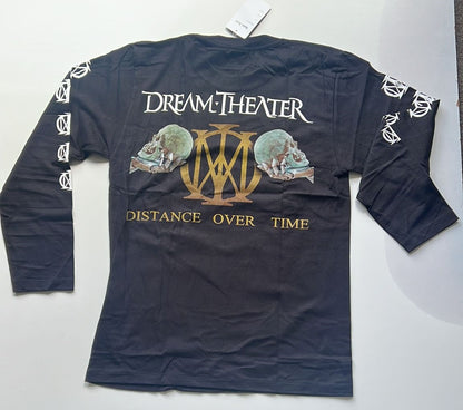 Black long sleeve Dream Theater Distance Over Time album shirt with skull and logo design