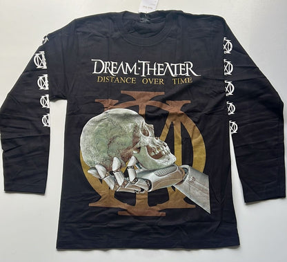 Black long sleeve shirt featuring Dream Theater Distance Over Time album artwork with skull and robotic hand design