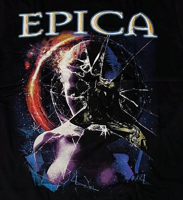 Black Epica tour shirt 2017 featuring a shattered glass design and cosmic artwork