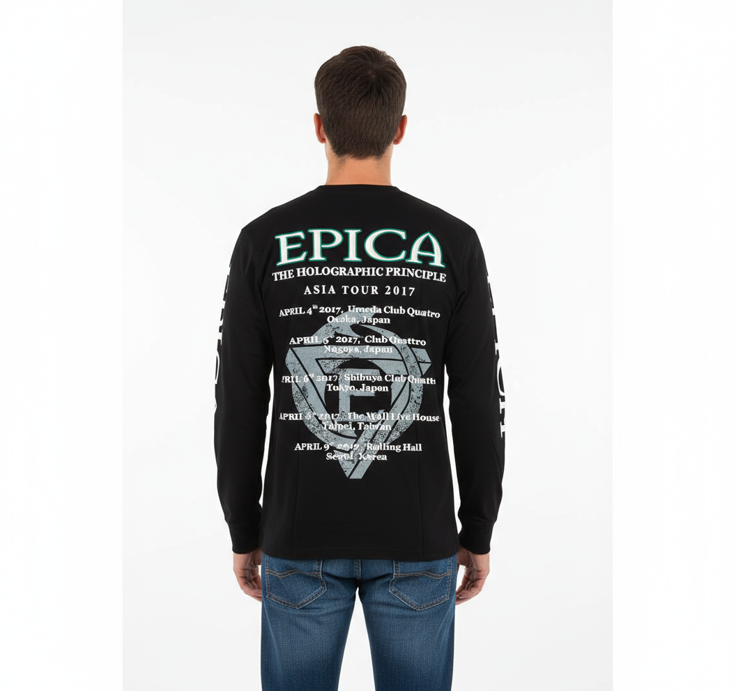 Black Epica tour shirt 2017 featuring tour dates and graphic design on the back