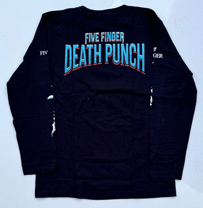 Black Rebelchords Five Finger Death Punch long sleeve shirt with blue and red logo on back