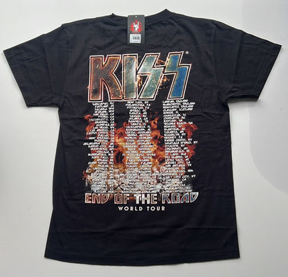 Black Kiss End of the Road tour shirt with fiery band logo and world tour dates on the back