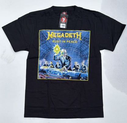 Black Megadeth Rust in Peace shirt featuring iconic album cover artwork with band logo