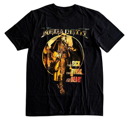 Megadeth Sick Dying Dead shirt featuring bold graphic design on black fabric for fans