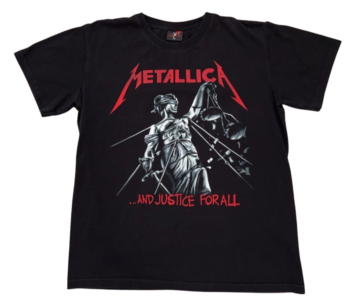 Metallica And Justice for All t-shirt featuring iconic artwork of Lady Justice in black