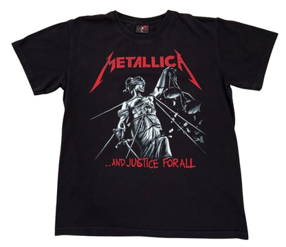 Metallica And Justice for All t-shirt featuring iconic artwork of Lady Justice in black