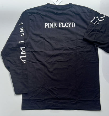 Black long sleeve Rebelchords shirt featuring Pink Floyd Dark Side of the Moon album design with white text on back and sleeves
