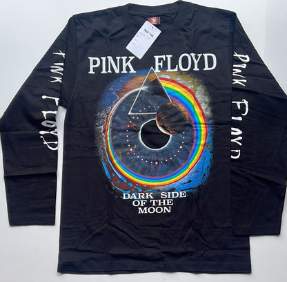 Black long sleeve shirt featuring Pink Floyd Dark Side of the Moon album cover art and logo