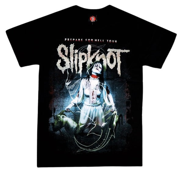 Slipknot Prepare for Hell tour shirt featuring bold graphics and a black background