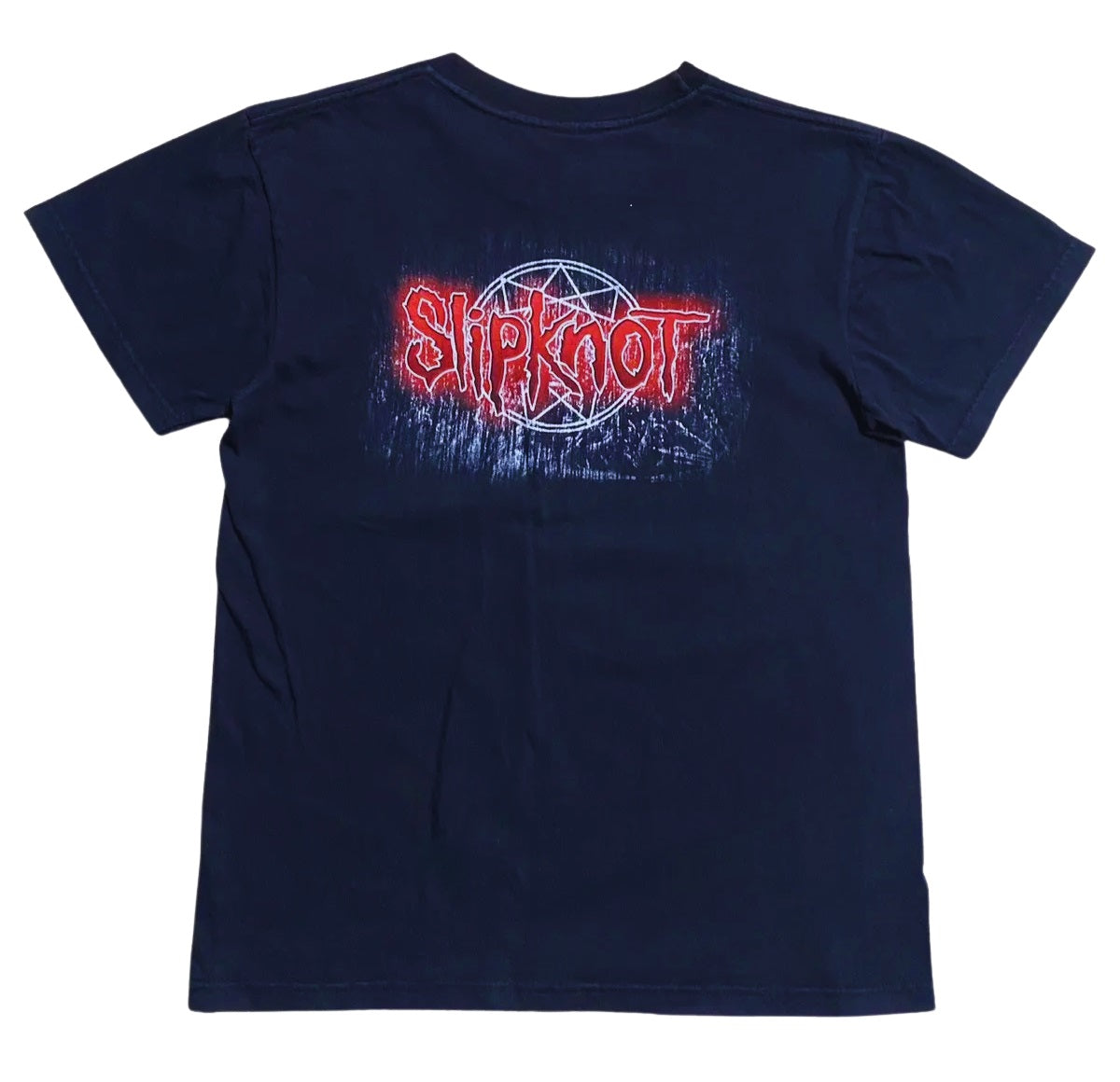 Slipknot two face goat t-shirt featuring a bold red logo on a dark background