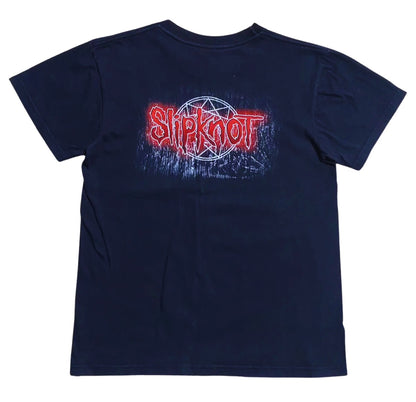 Slipknot two face goat t-shirt featuring a bold red logo on a dark background